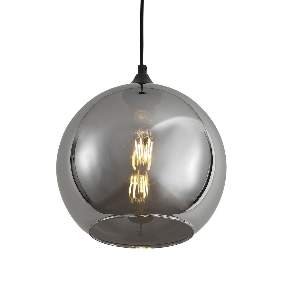 Art-Deco-Hängelampe schwarz mit Rauchglas - Wallace
