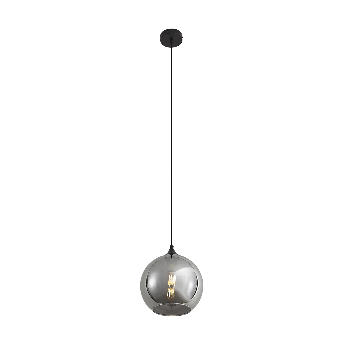 Art-Deco-Hängelampe schwarz mit Rauchglas - Wallace