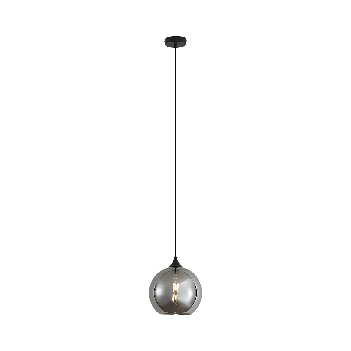 Art-Deco-Hängelampe schwarz mit Rauchglas - Wallace