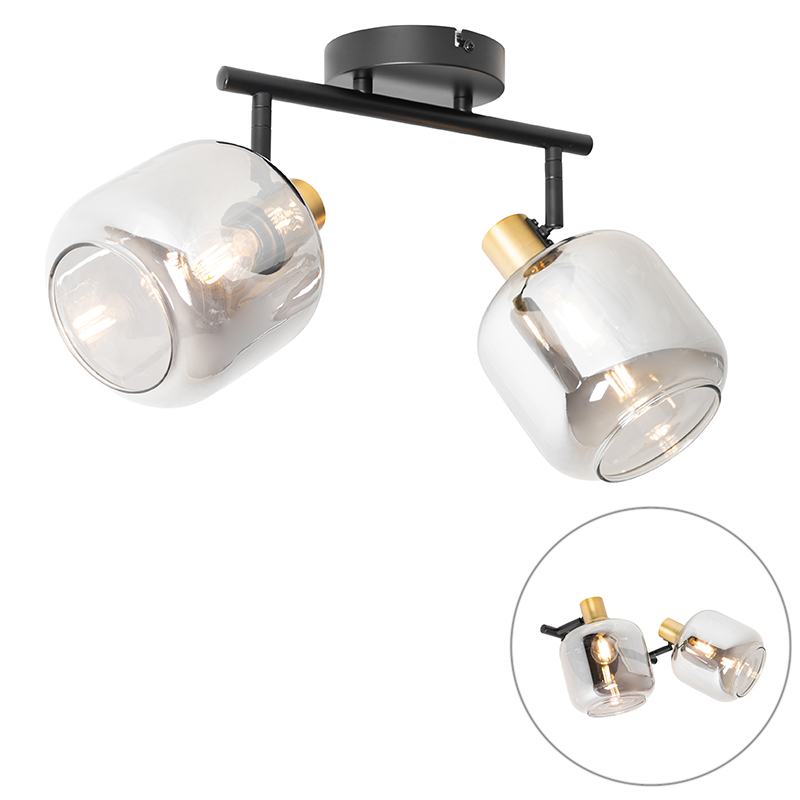 Stropné bodové svetlo čierne so zlatom s dymovým sklom 2-svetlo - Zuzanna