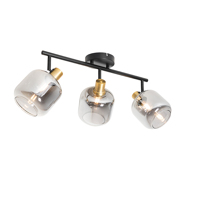 Stropné bodové svietidlo čierne s dymovým sklom obdĺžnikové 3-žiarovkové - Zuzanna