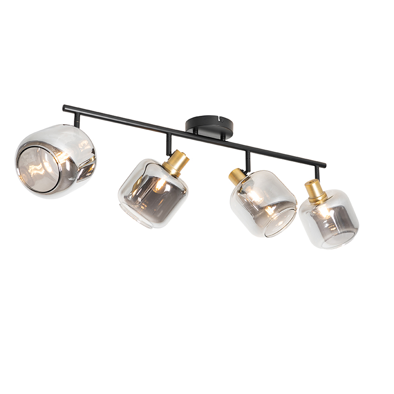 Stropné bodové svetlo čierne so zlatom s dymovým sklom 4-svetlo - Zuzanna