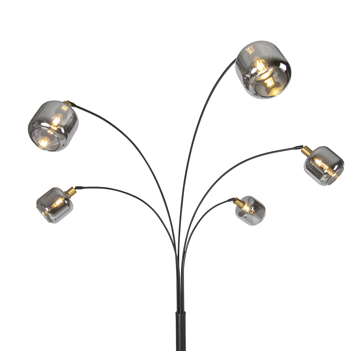 Lampadaire noir avec or et verre fumé 5 lumières - Zuzanna
