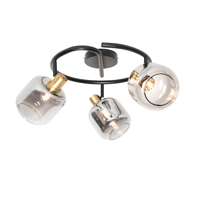 Stropné bodové svetlo čierne s dymovým sklom okrúhle 3-svetlo - Zuzanna Stropné bodové svetlo čierne s dymovým sklom okrúhle 3-svetlo - Zuzanna