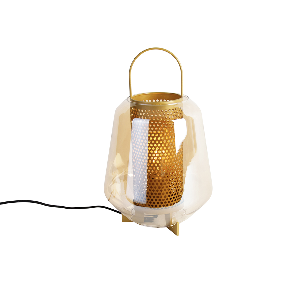 Levně Stolní lampa Art Deco zlatá s jantarovým sklem 23 cm - Kevin