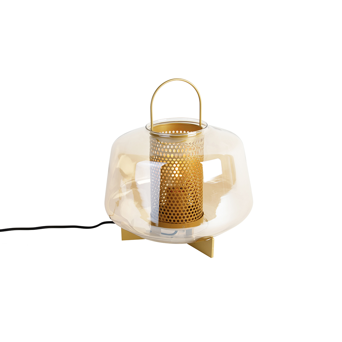 Art Deco bordslampa guld med bärnstensglas 30 cm - Kevin