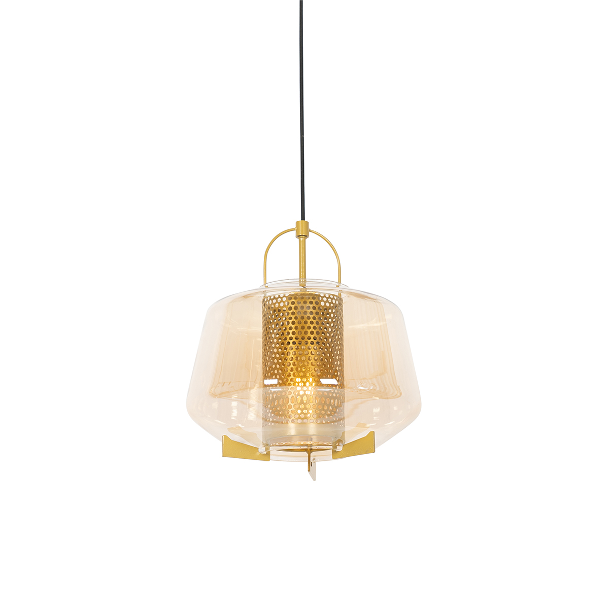 Art Deco závesné svietidlo zlaté s jantárovým sklom 30 cm - Kevin