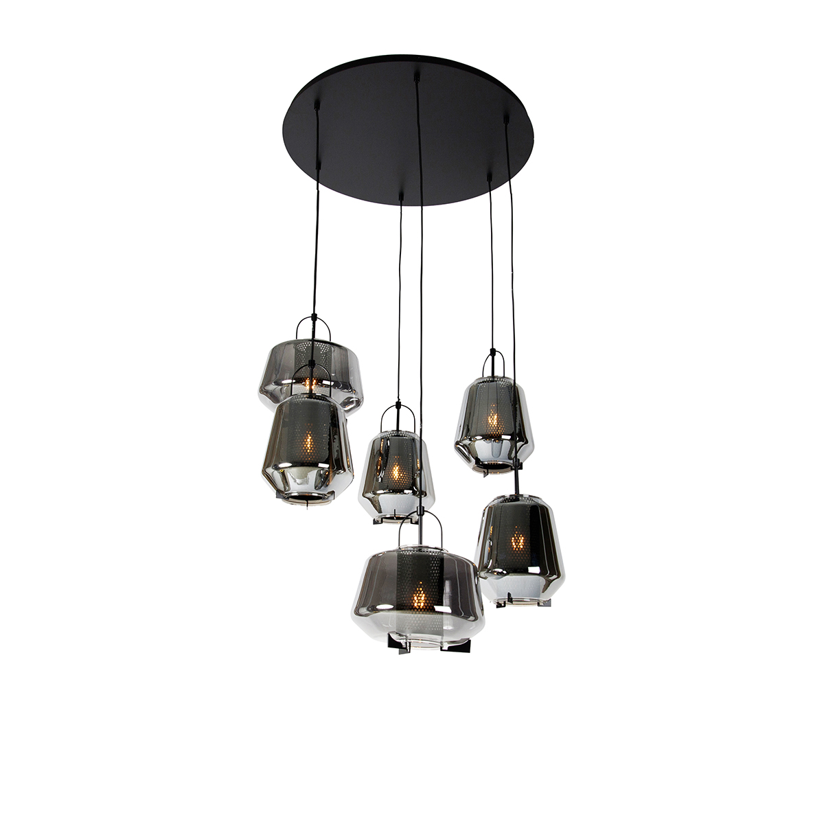 Art deco hanging lamp black with smoke glass 6 lights - Kevin