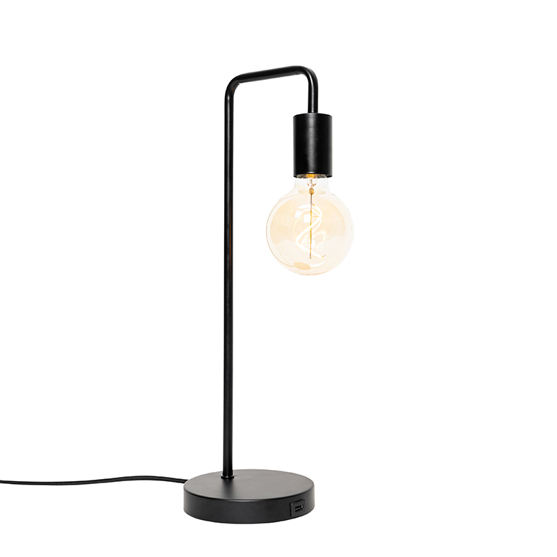 Moderná čierna stolná lampa s usb - Facil