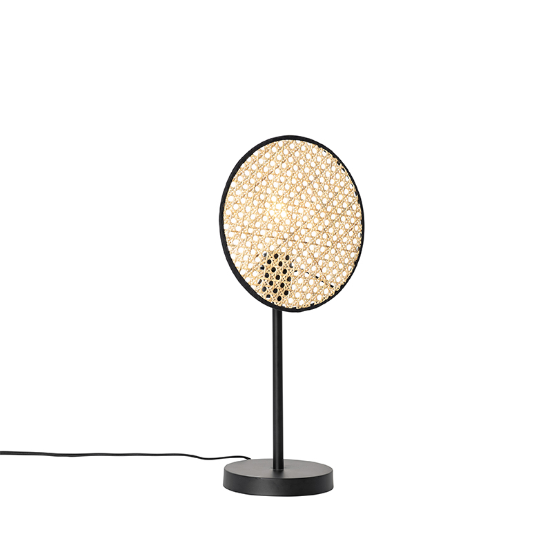 Image of Lampada da tavolo country nera con rattan 25 cm - Kata