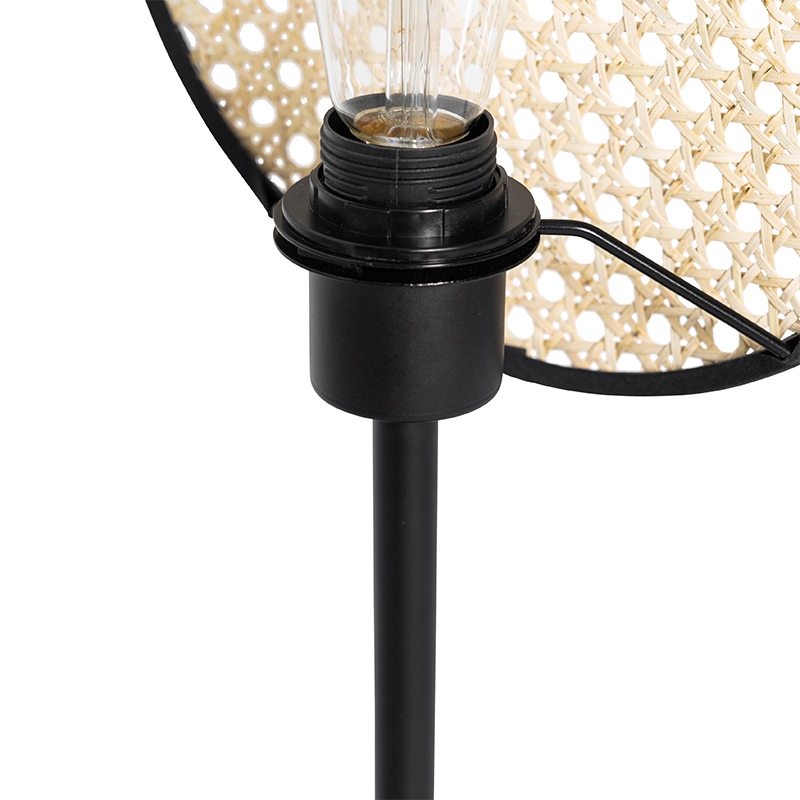 lampe de table country noire avec rotin 25 cm - kata