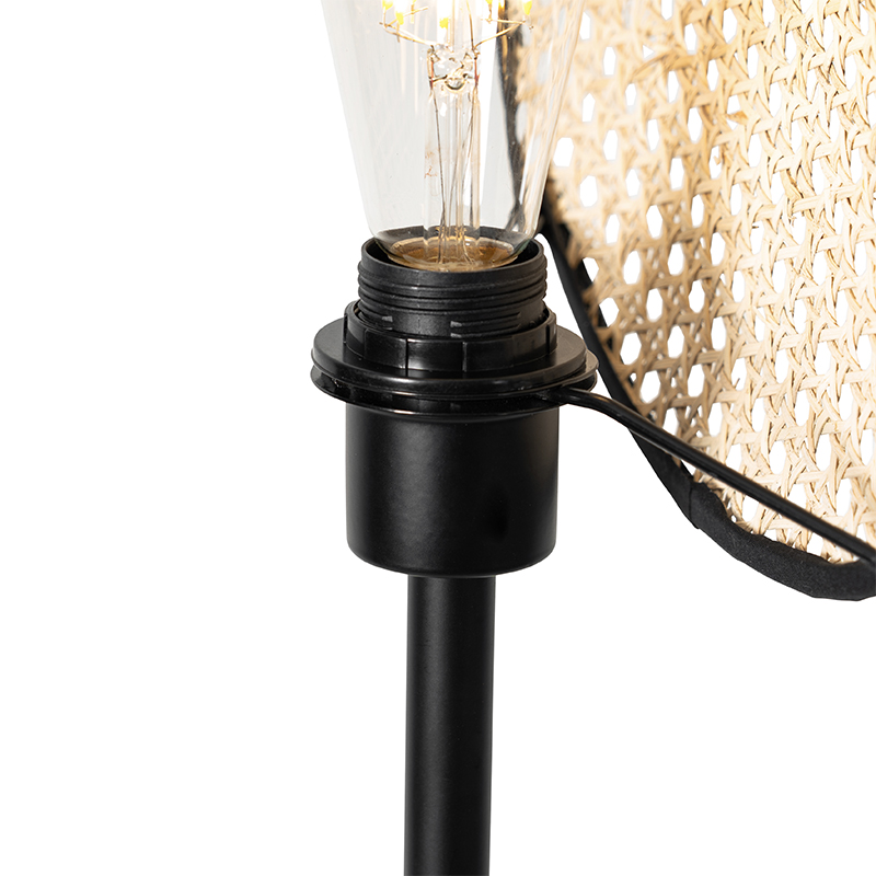 lampadaire rural noir avec rotin 35 cm - kata