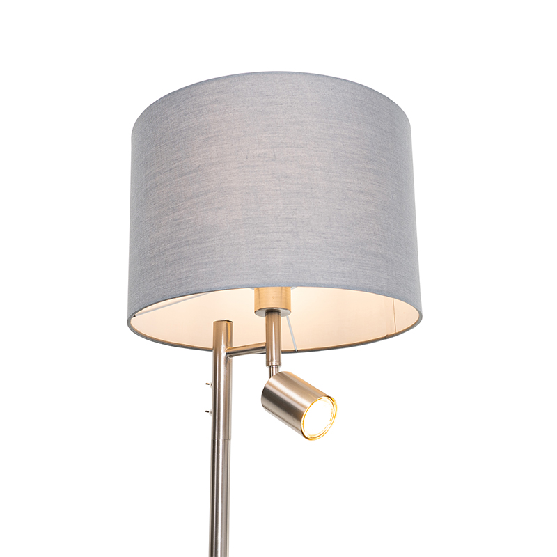 lampadaire acier avec abat-jour gris et liseuse - jelena