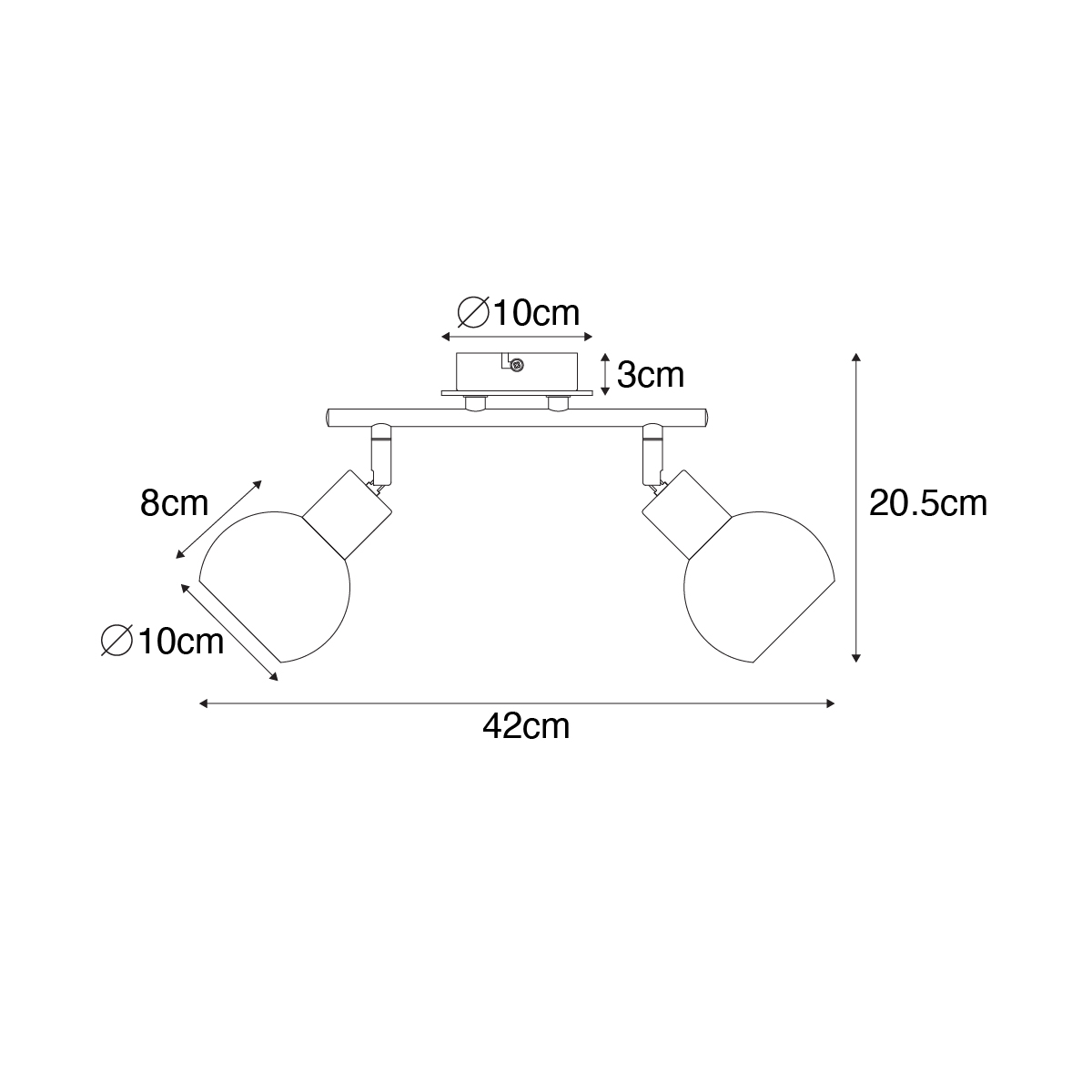 Ceiling Light Black with Smoke Glass and Wood 2-Light - Vidro