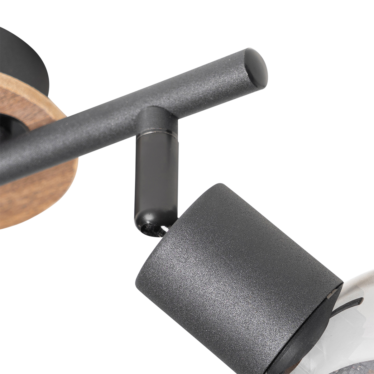 Ceiling Light Black with Smoke Glass and Wood 2-Light - Vidro