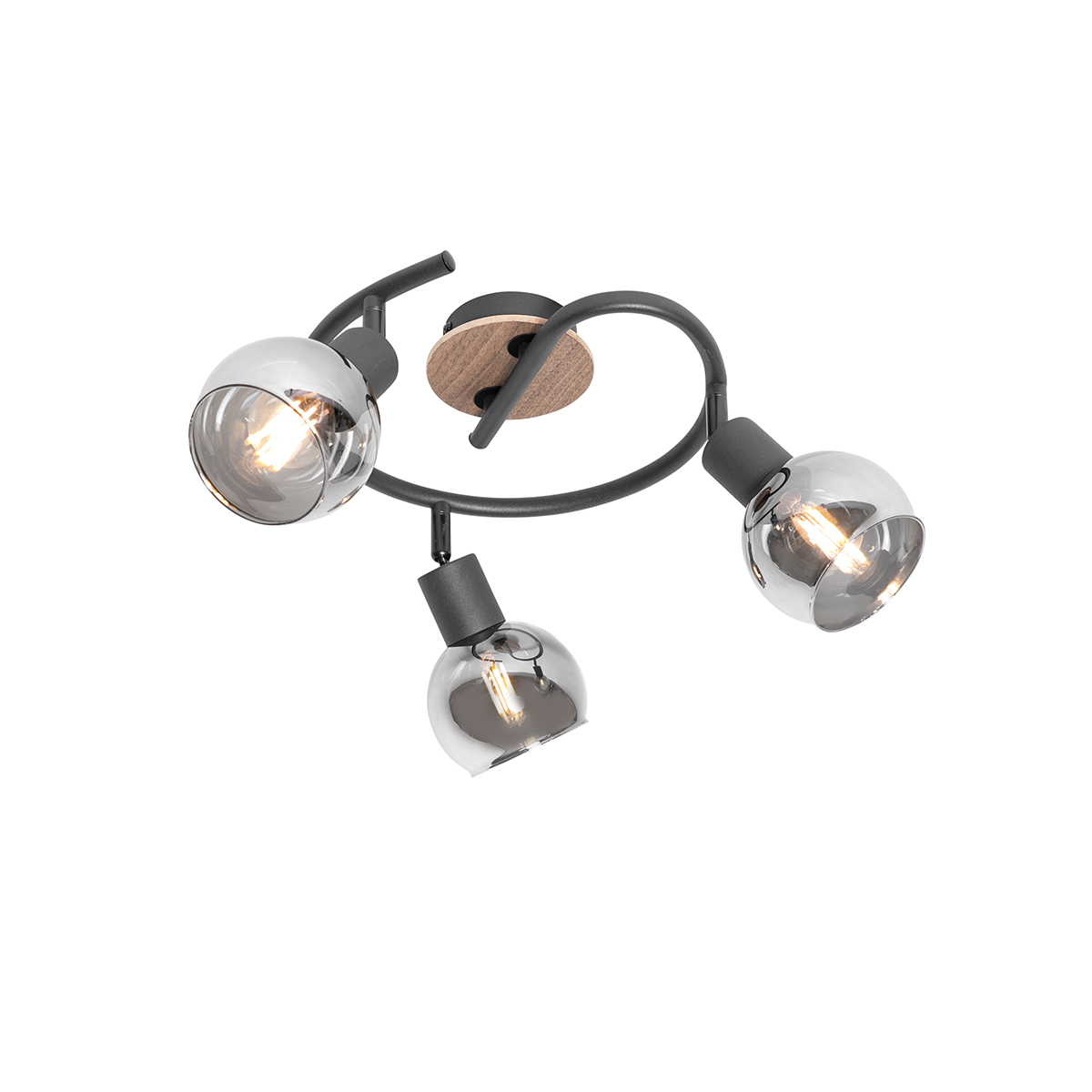 Stropné svietidlo čierne 44,5 cm s dymovým sklom a drevom 3-svetlo - Vidro Stropné svietidlo čierne 44,5 cm s dymovým sklom a drevom 3-svetlo - Vidro