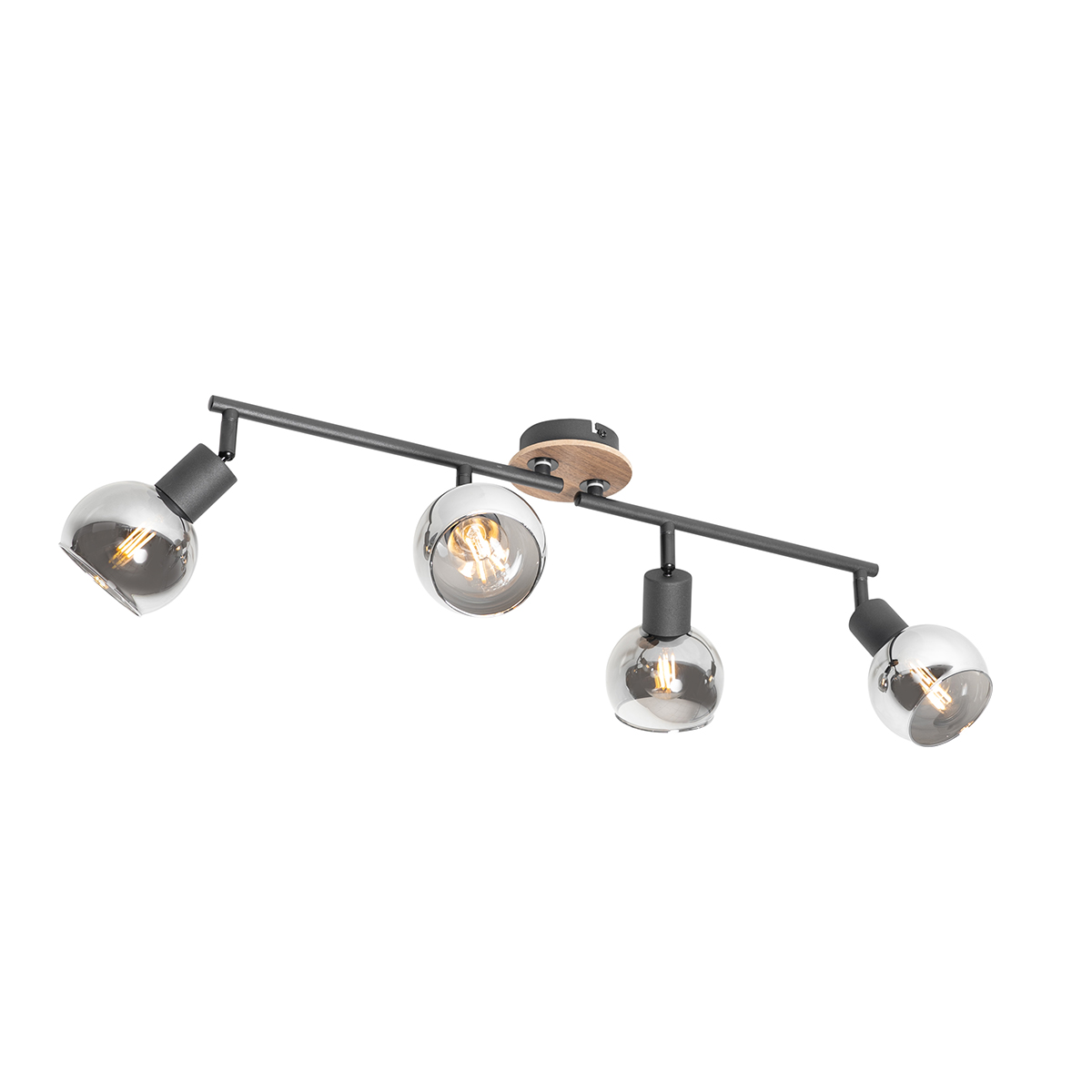 Stropné svietidlo čierne s dymovým sklom a drevom 4-svetlo - Vidro Stropné svietidlo čierne s dymovým sklom a drevom 4-svetlo - Vidro
