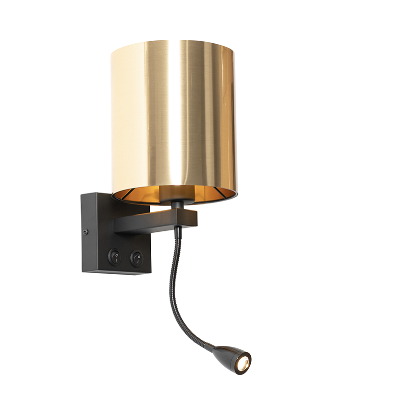 Lampada da parete nera con braccio flex e paralume oro 15 cm - Brescia