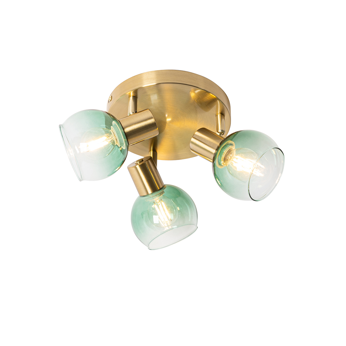 E-shop Art Deco stropné svietidlo zlaté so zeleným sklom 3 svetlá - Vidro