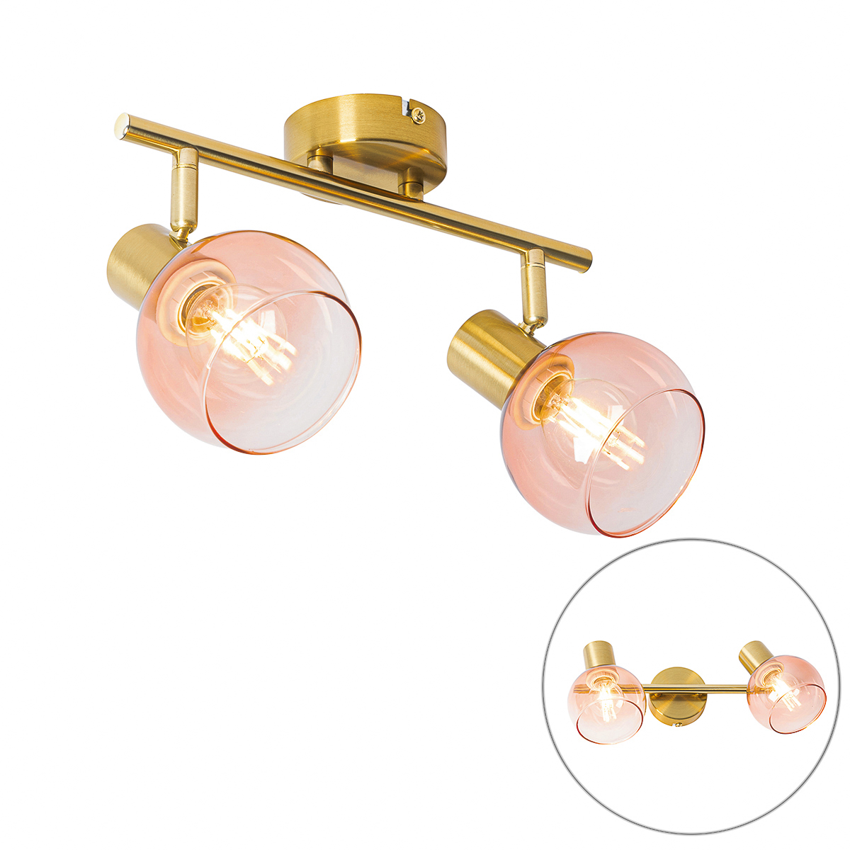 Art Deco reflektor zlatý s ružovým sklom 2-svetlo - Vidro Art Deco reflektor zlatý s ružovým sklom 2-svetlo - Vidro