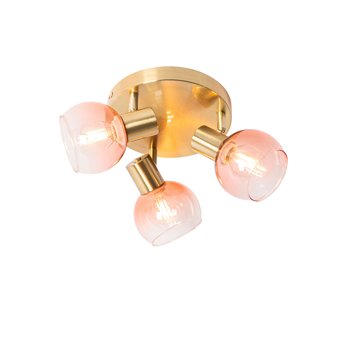 Levně Art Deco stropní bodové svítidlo zlaté s růžovým sklem 3-světlo - Vidro