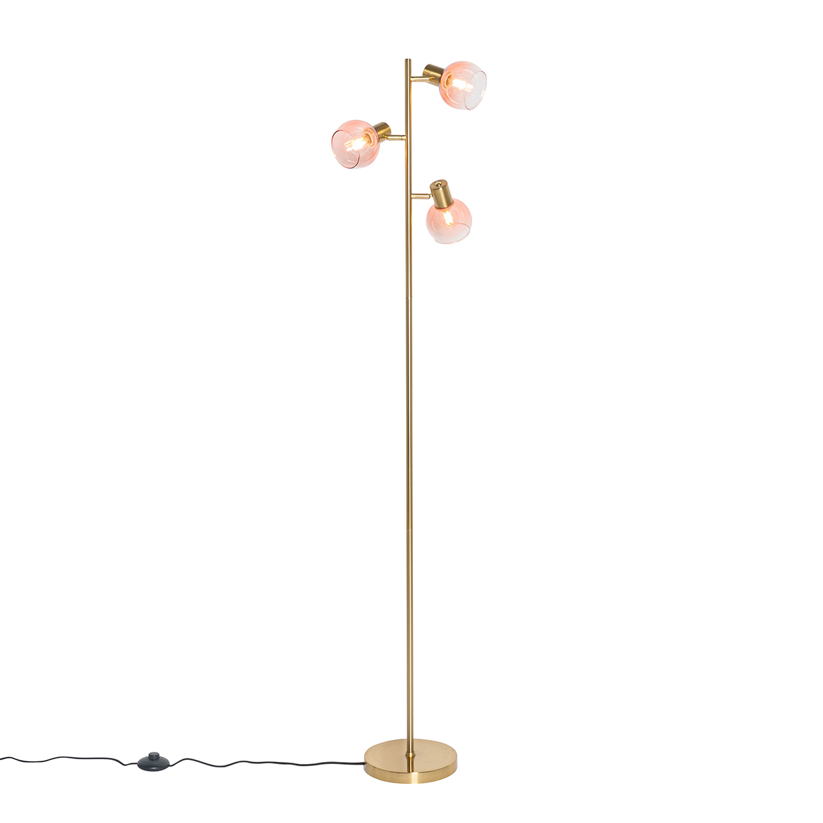 E-shop Stojacia lampa Art Deco zlatá s ružovým sklom 3 svetlá - Vidro
