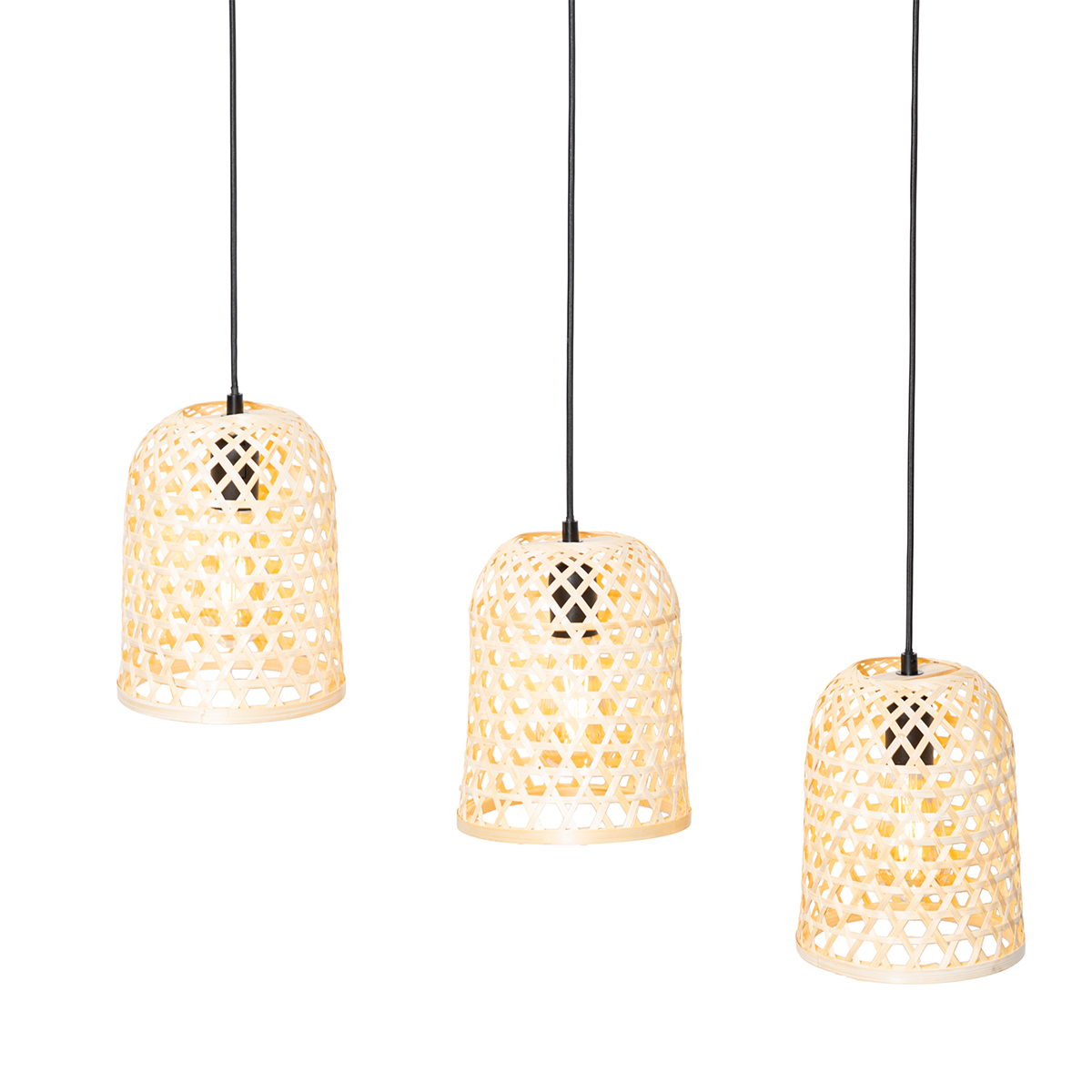 Oriental Pendant Light Black with Bamboo 3-Lights - Rayan