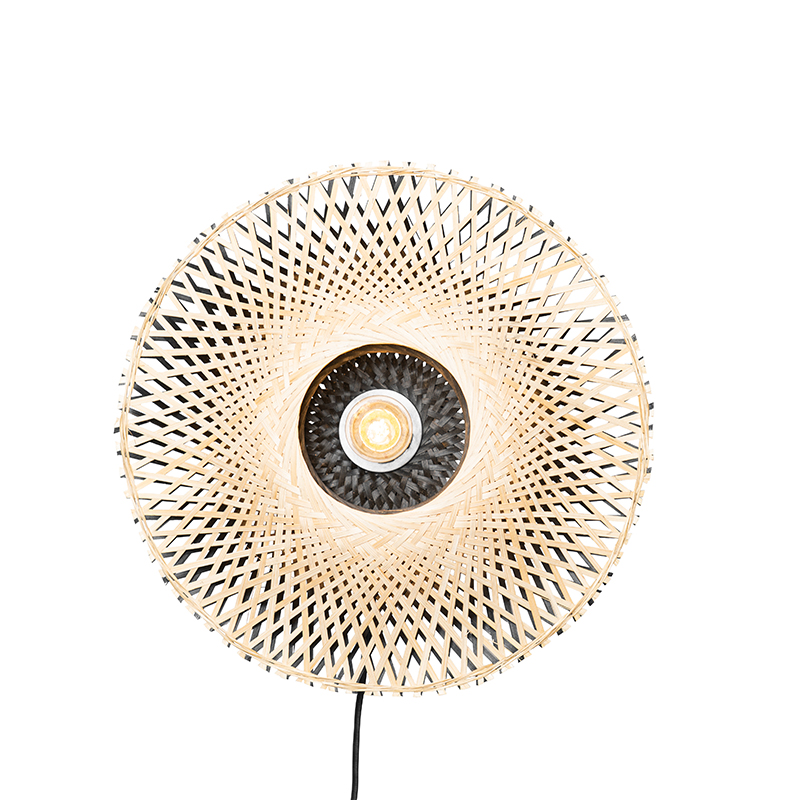 Lámpara de pared oriental de bambú 35 cm con enchufe - Rina