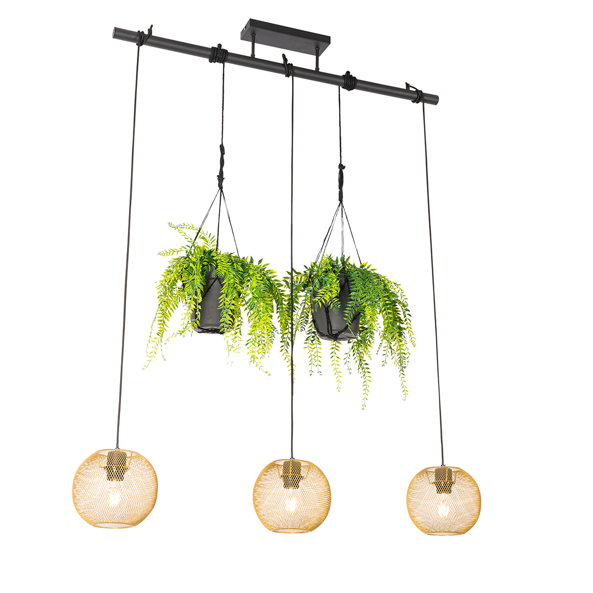 Industriálne závesné svietidlo zlaté 3-svetlo - Flor