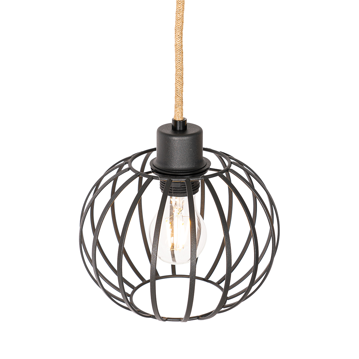 Rustic Hanging Lamp Black with Wood 3-Light - Yura