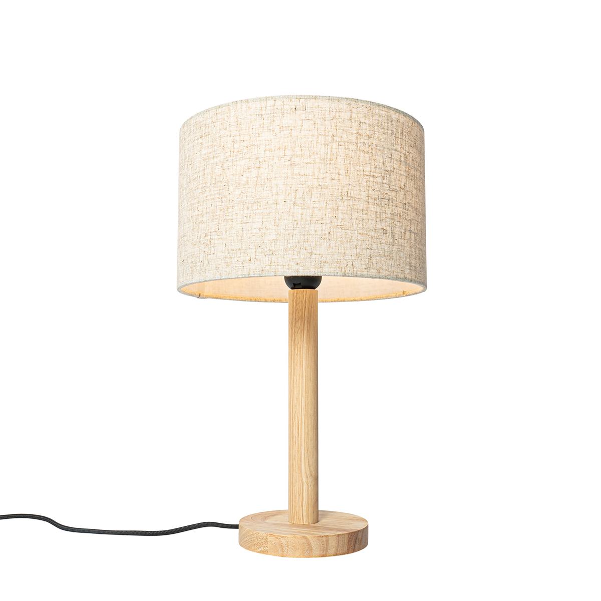 Vidéki asztali lámpa fa vászon bézs ernyővel 25 cm - Mels