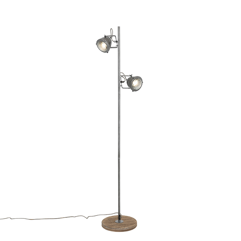 Ipari állólámpa acél fa 2 lámpával - Emado