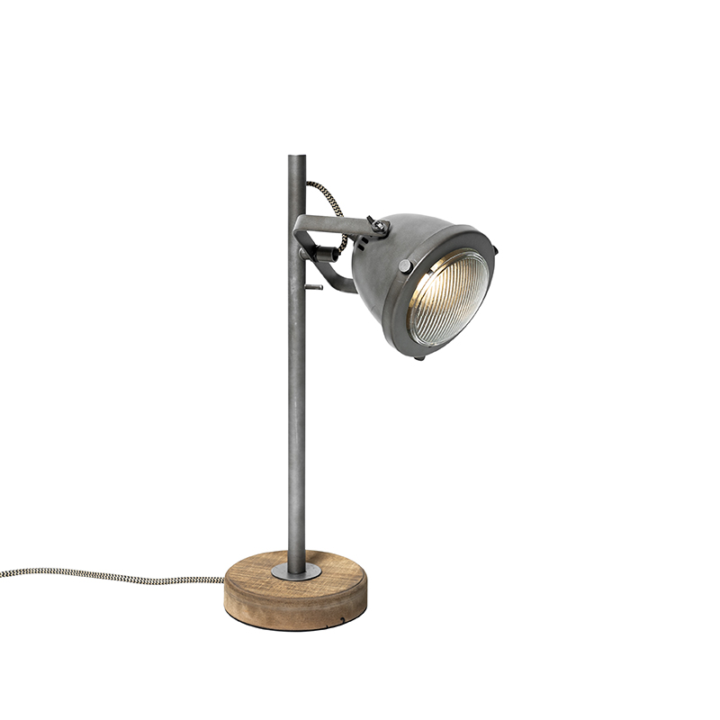 Ipari asztali lámpa acél fával 45 cm - Emado