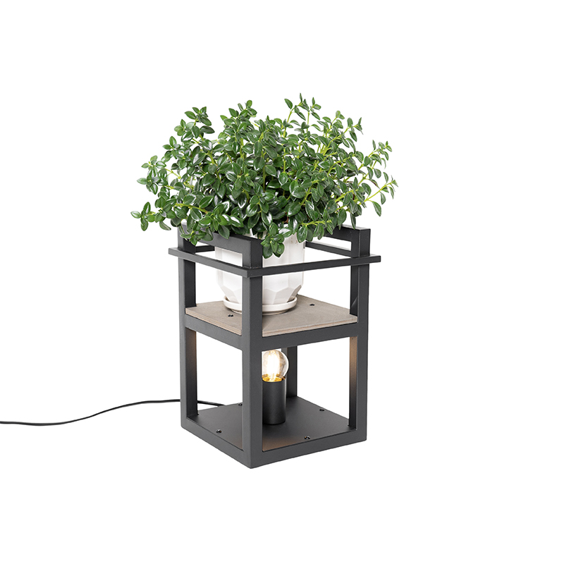 Levně Industriální stolní lampa černá se dřevem - Cage Rack