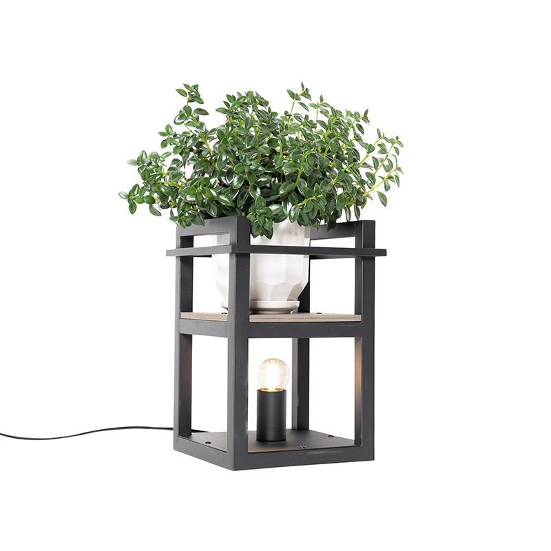 Lampada da tavolo industriale nera con legno - Cage Rack