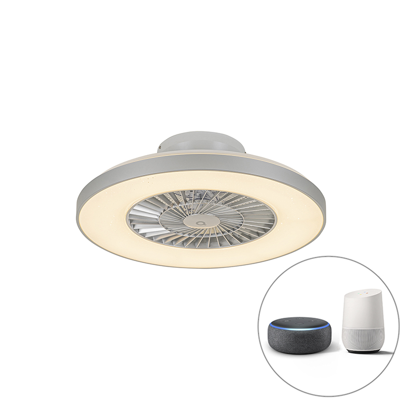 Inteligentný stropný ventilátor strieborný s hviezdnym efektom stmievateľný - Climo