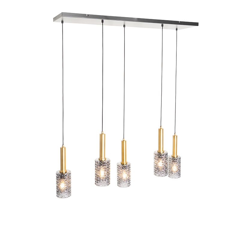 Hängelampe gold mit Rauchglas länglich 5-flammig - Elva