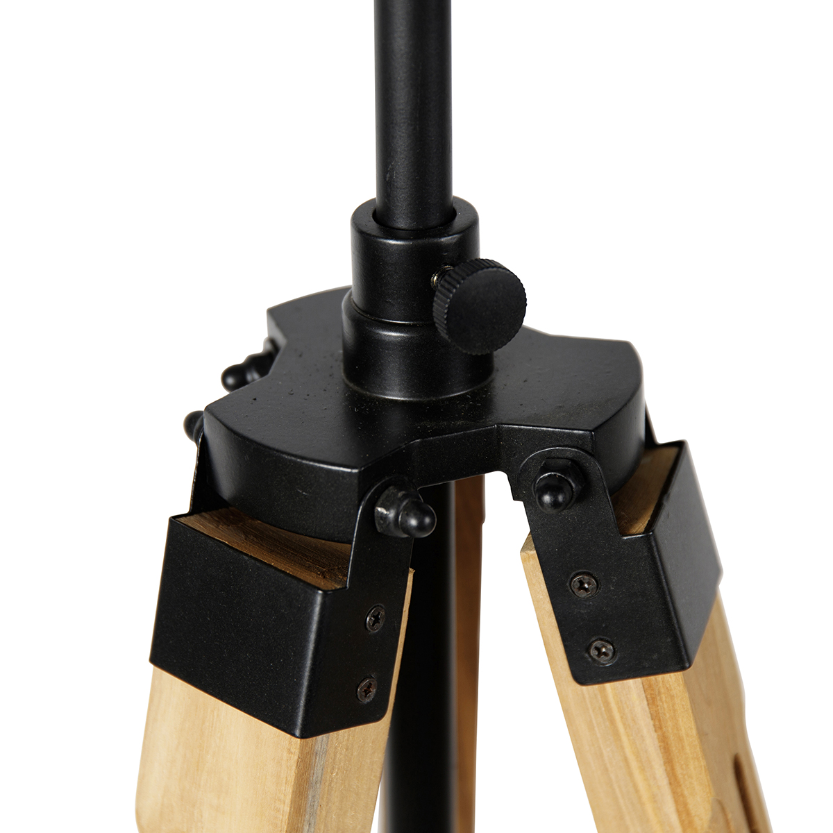 Lampada da terra a treppiede industriale nera con legno - Mangoes