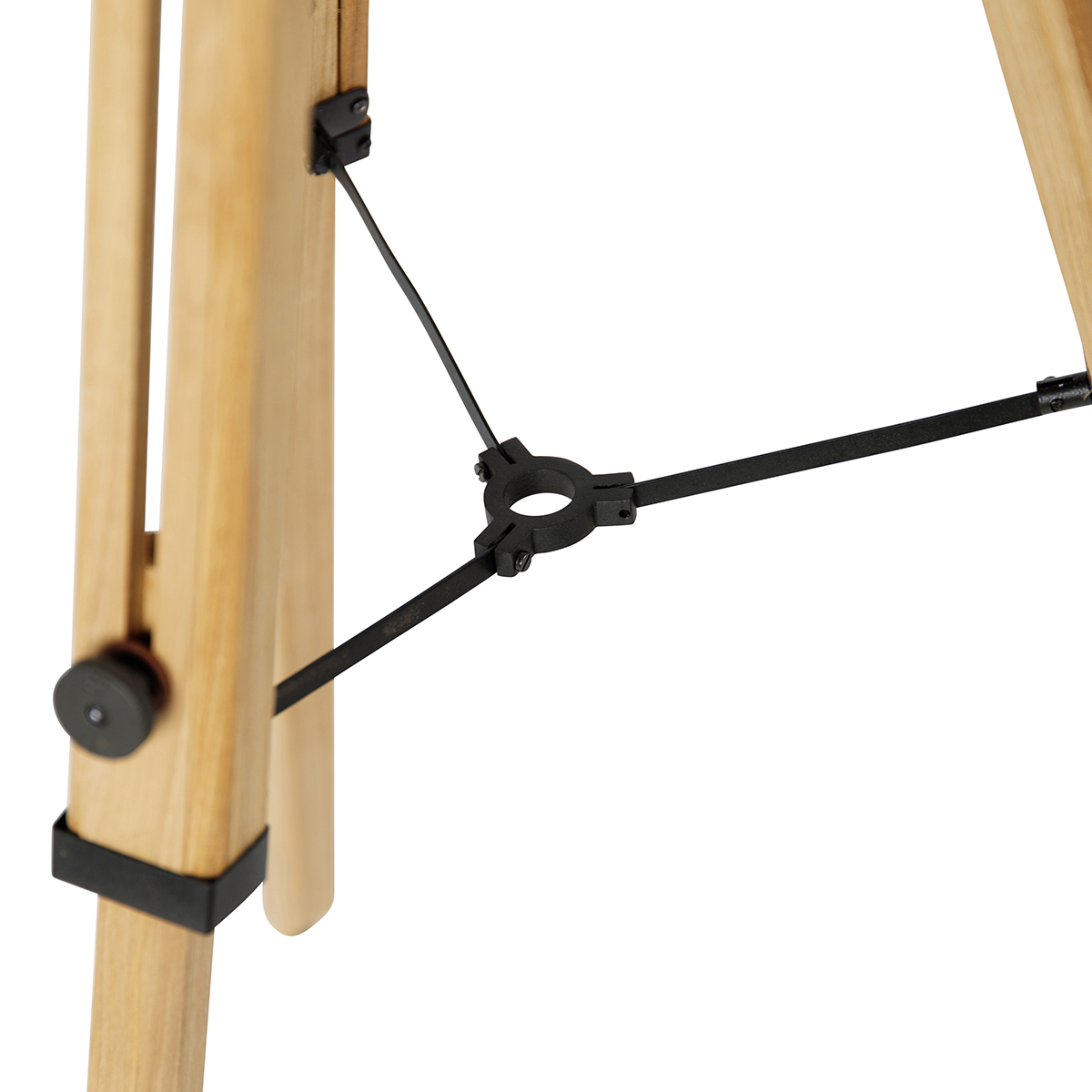 Lámpara de pie trípode industrial negra con madera - Mangoes