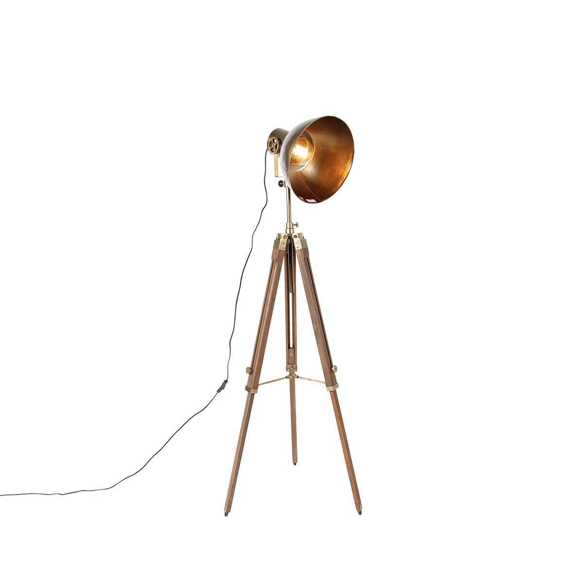 Industriell stativ golvlampa brons med trä - Mango