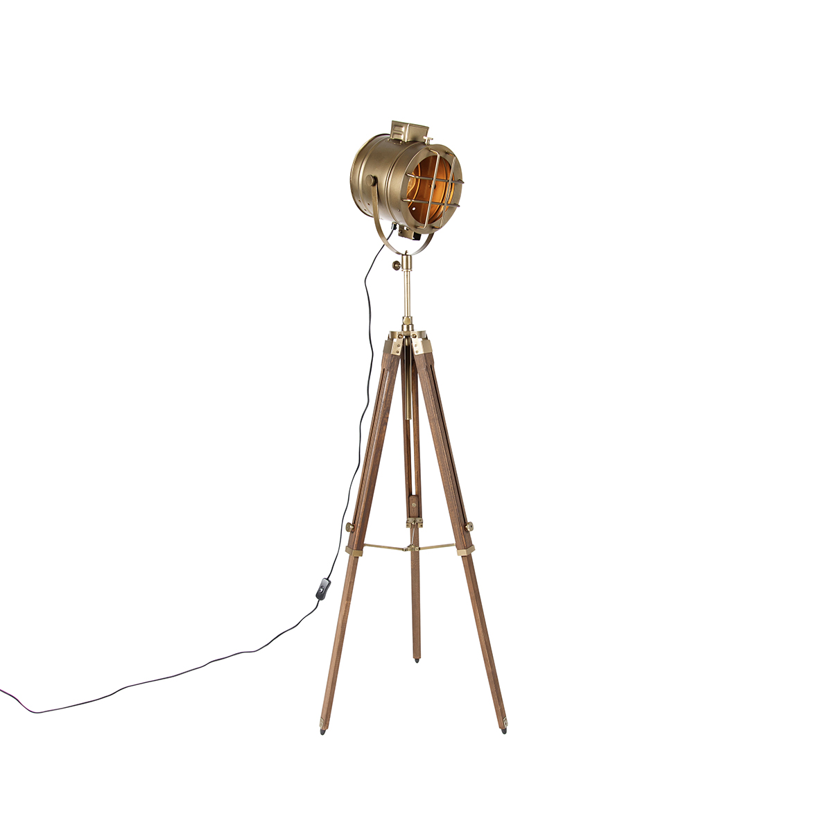 Stativ golvlampa brons med trä studio spot - Shiny