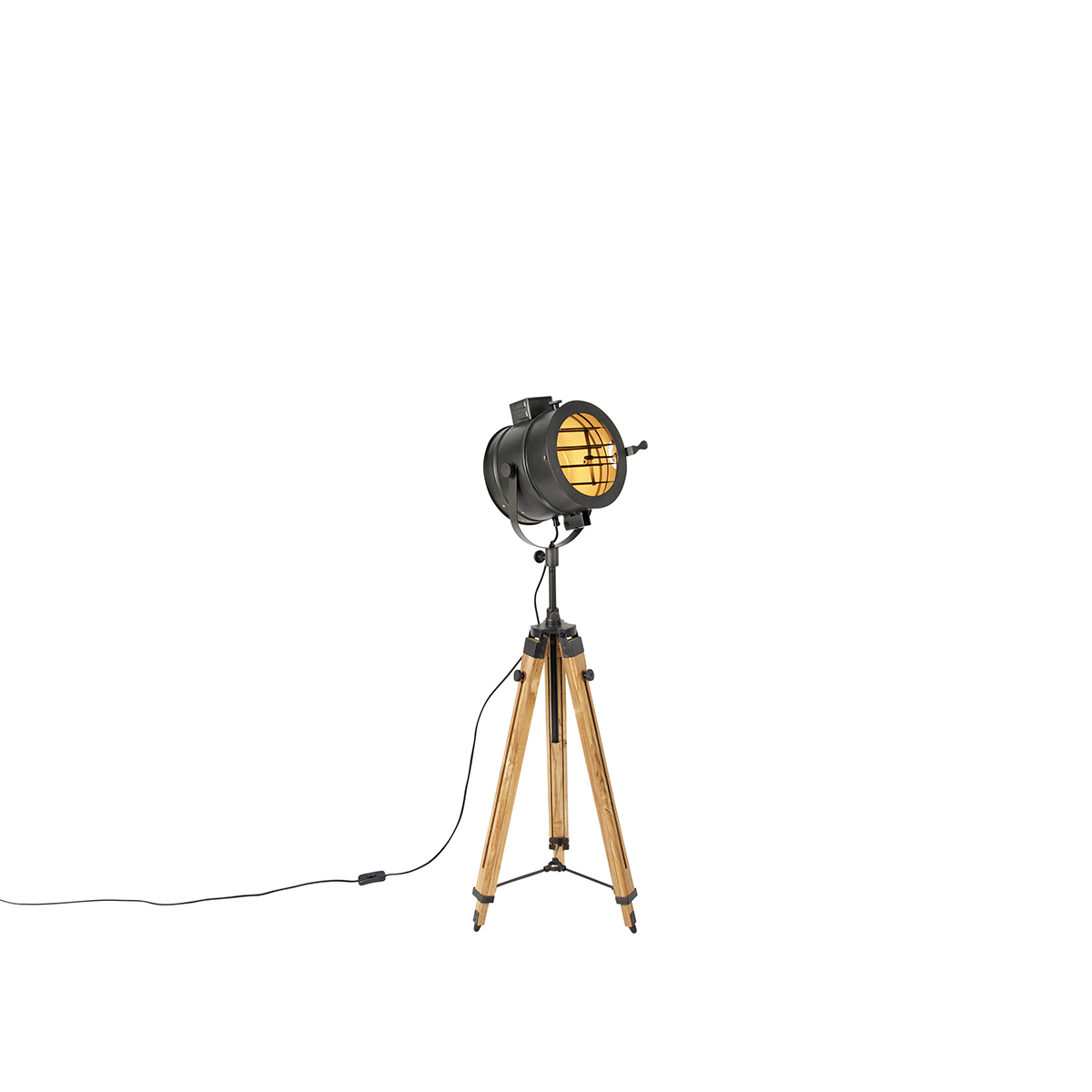 Lampada da terra a treppiede nera con faretto in legno - Radient