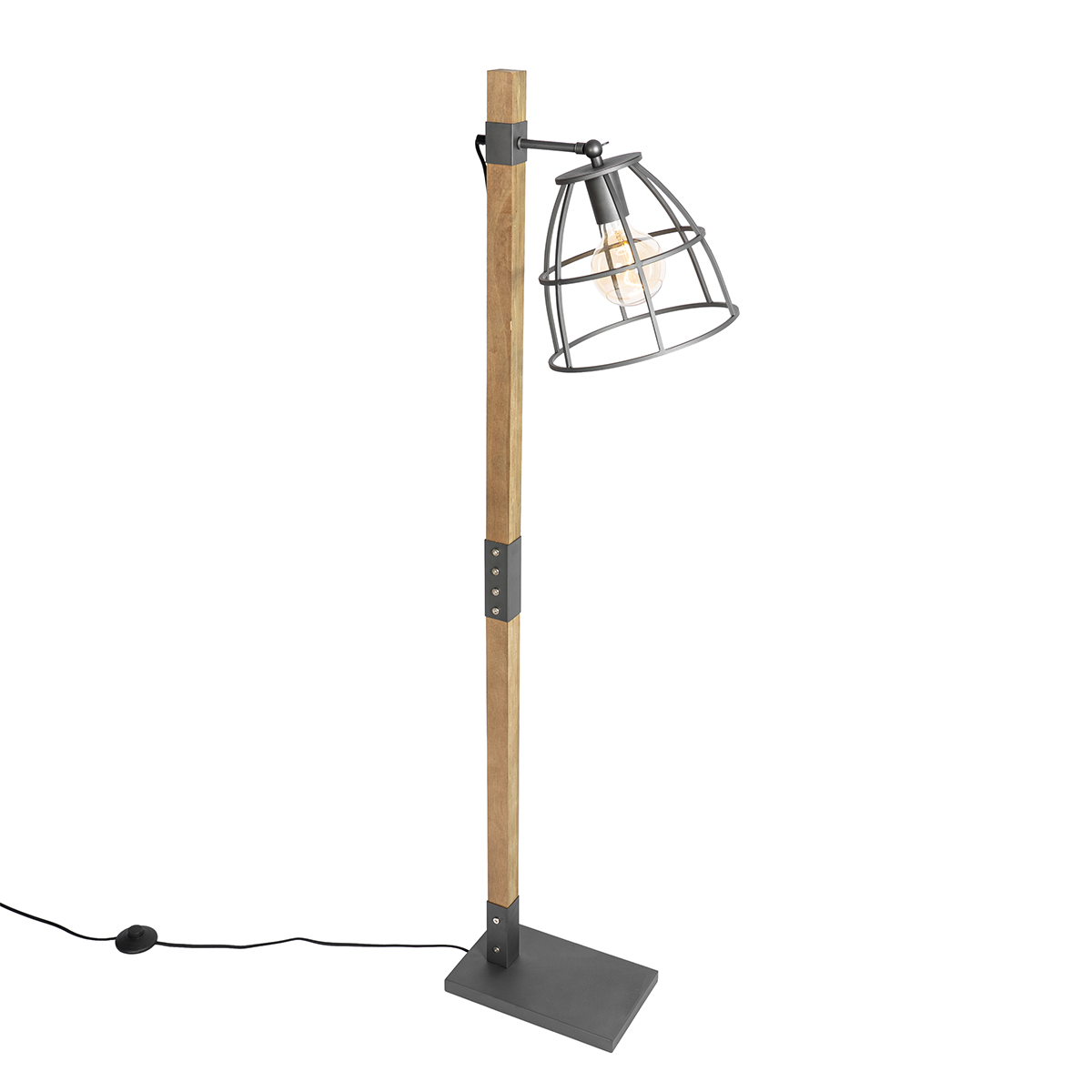 Industrial Floor Lamp Dark Grey with Wood - Arthur