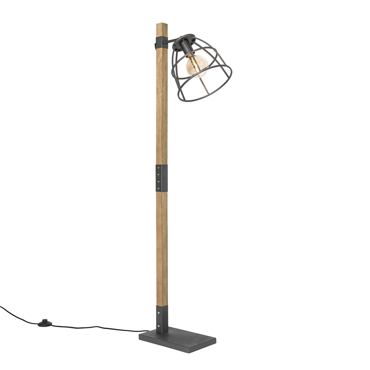 Industrial Floor Lamp Dark Grey with Wood - Arthur