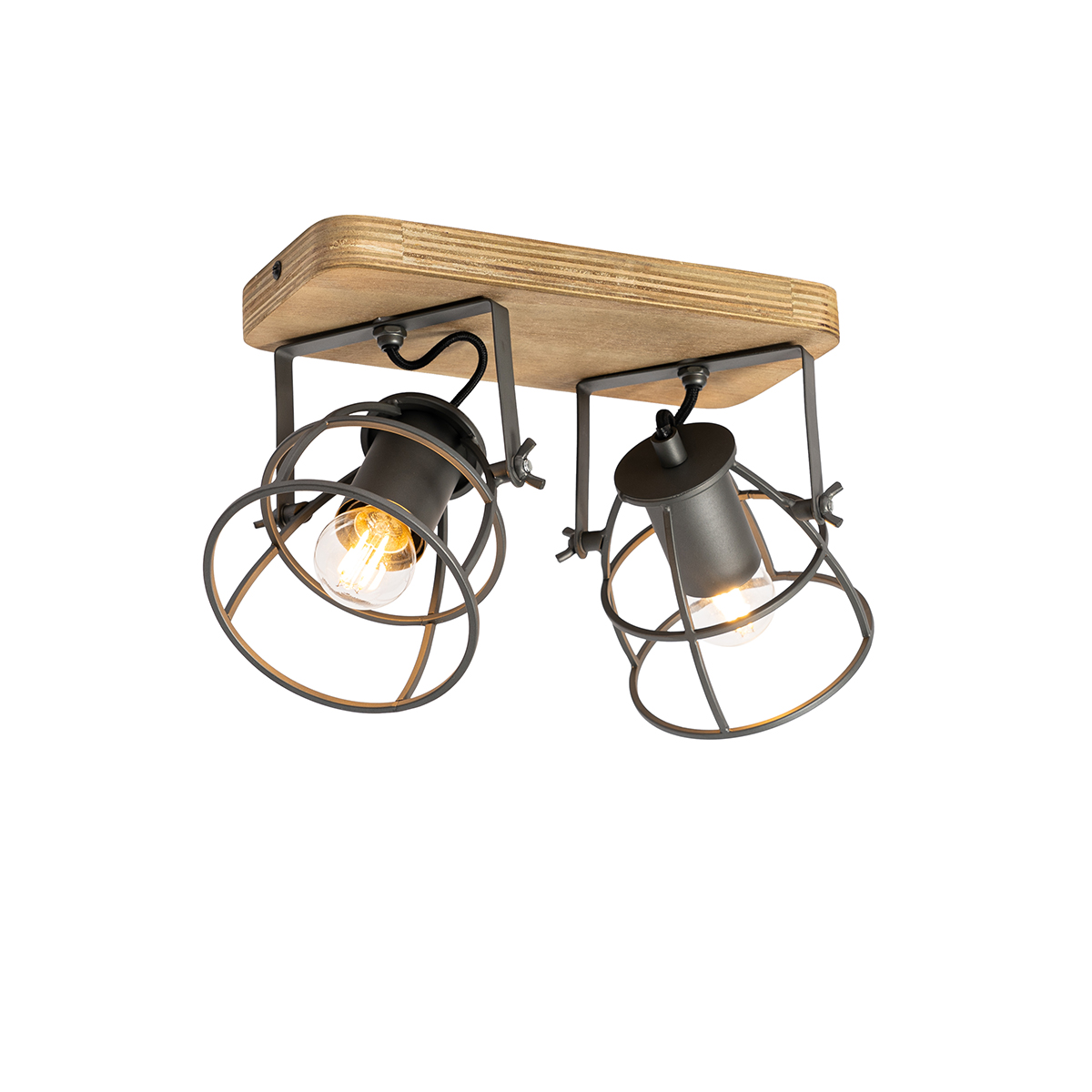 Faretto industriale grigio scuro con legno regolabile 2 luci - Arthur