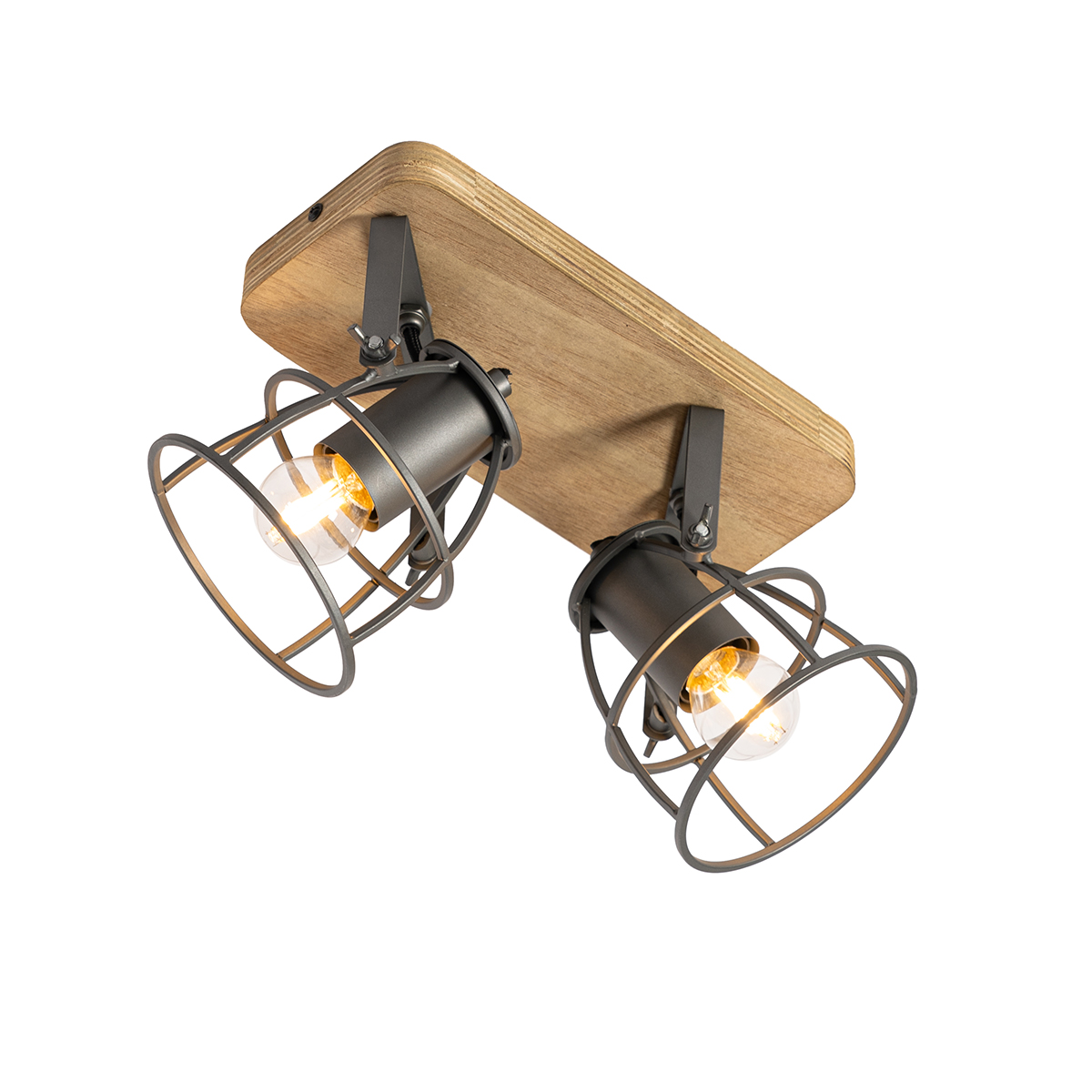 Faretto industriale grigio scuro con legno regolabile 2 luci - Arthur