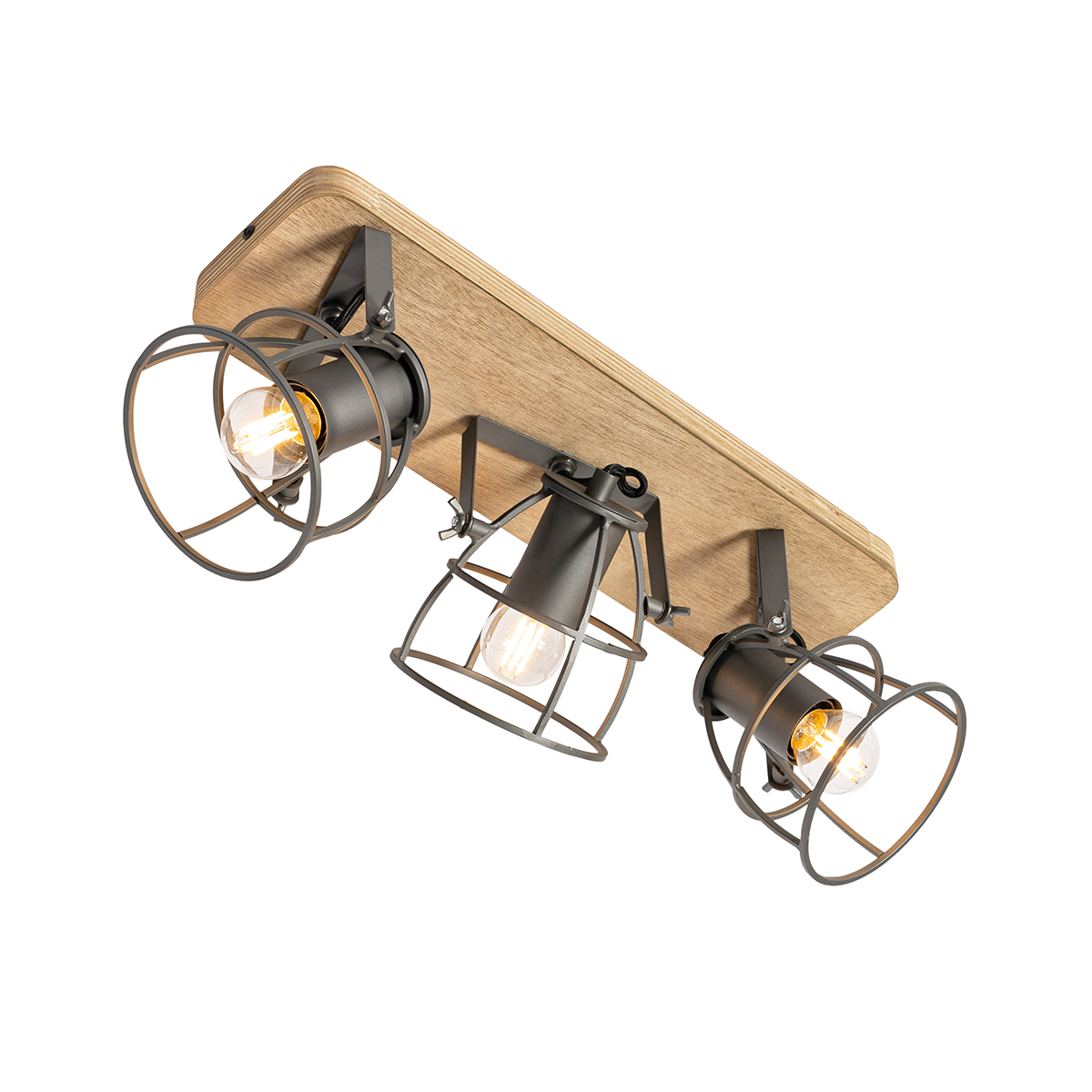 Faretto industriale grigio scuro con legno regolabile 3 luci - Arthur