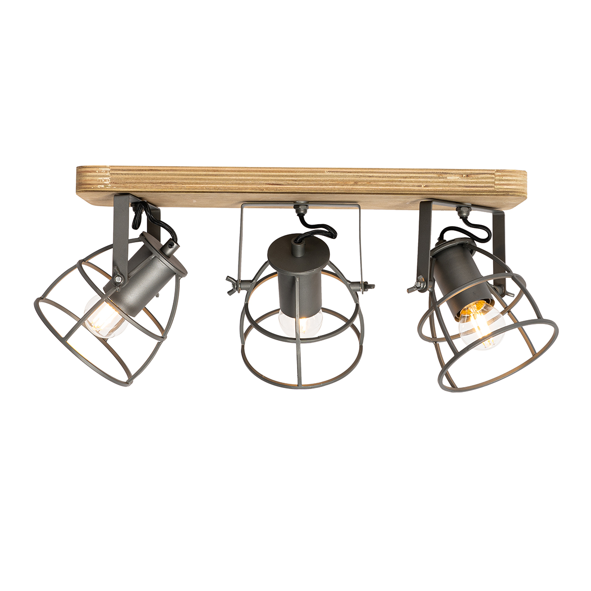 Faretto industriale grigio scuro con legno regolabile 3 luci - Arthur