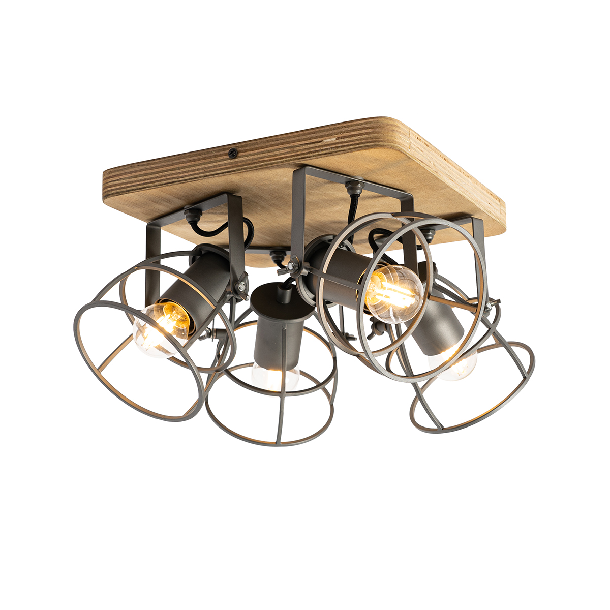Industrial Spot Wood with Dark Grey Adjustable 4-Light - Arthur