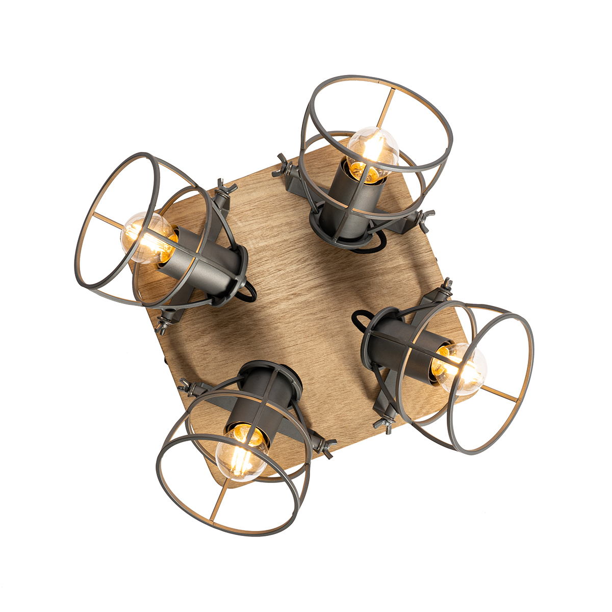 Industrial Spot Wood with Dark Grey Adjustable 4-Light - Arthur